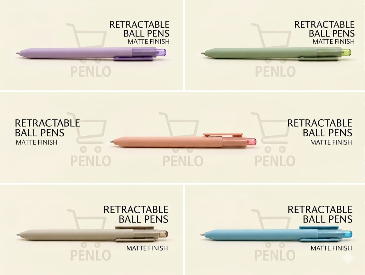 Doms Premium Matte Finish Retractable (Blue Ink) Ball Pens