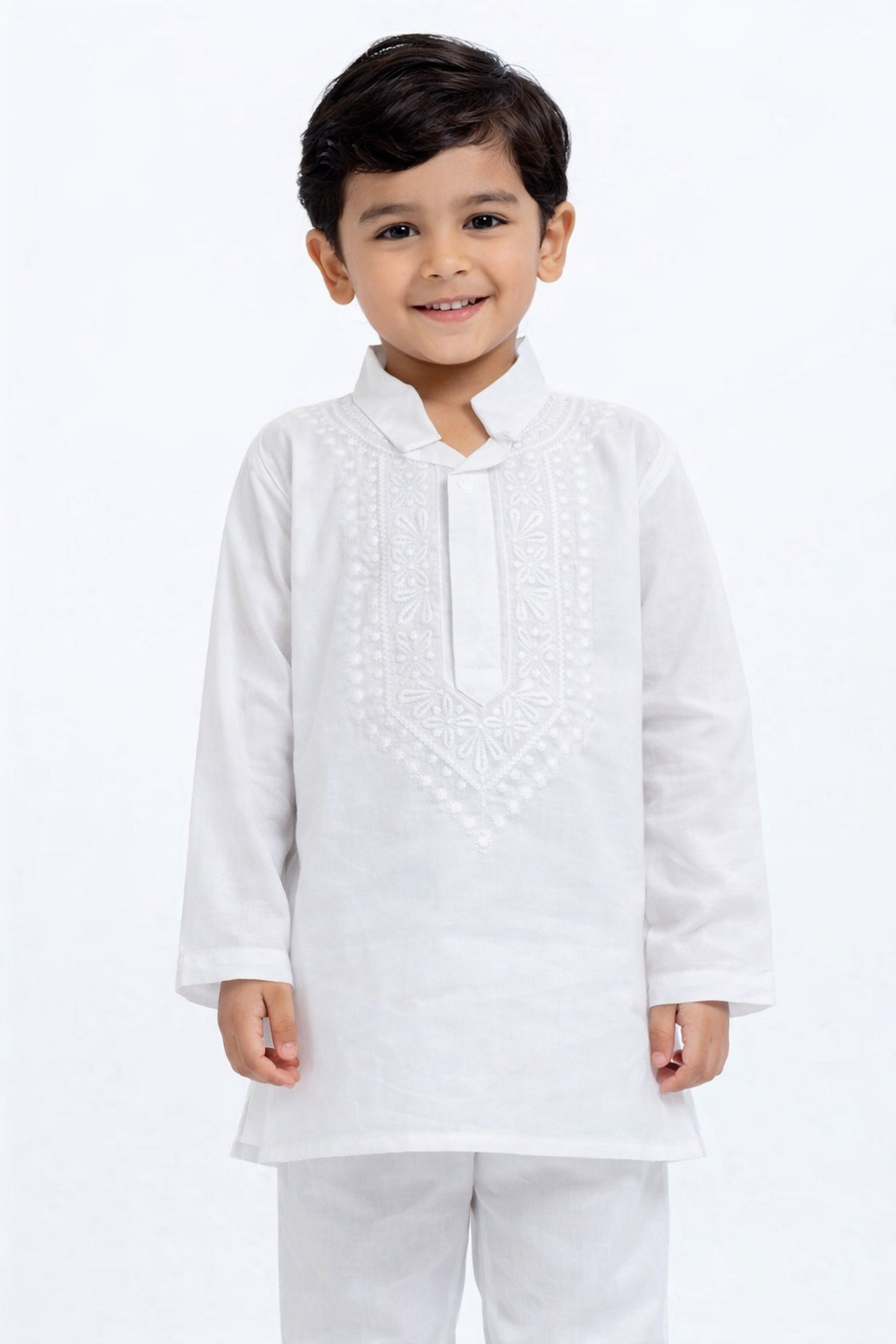 White embroidery kurta payjama set for boys