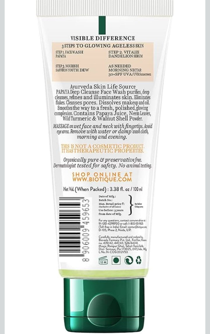 Biotique Papaya Deep Cleanse Face Wash 100ml