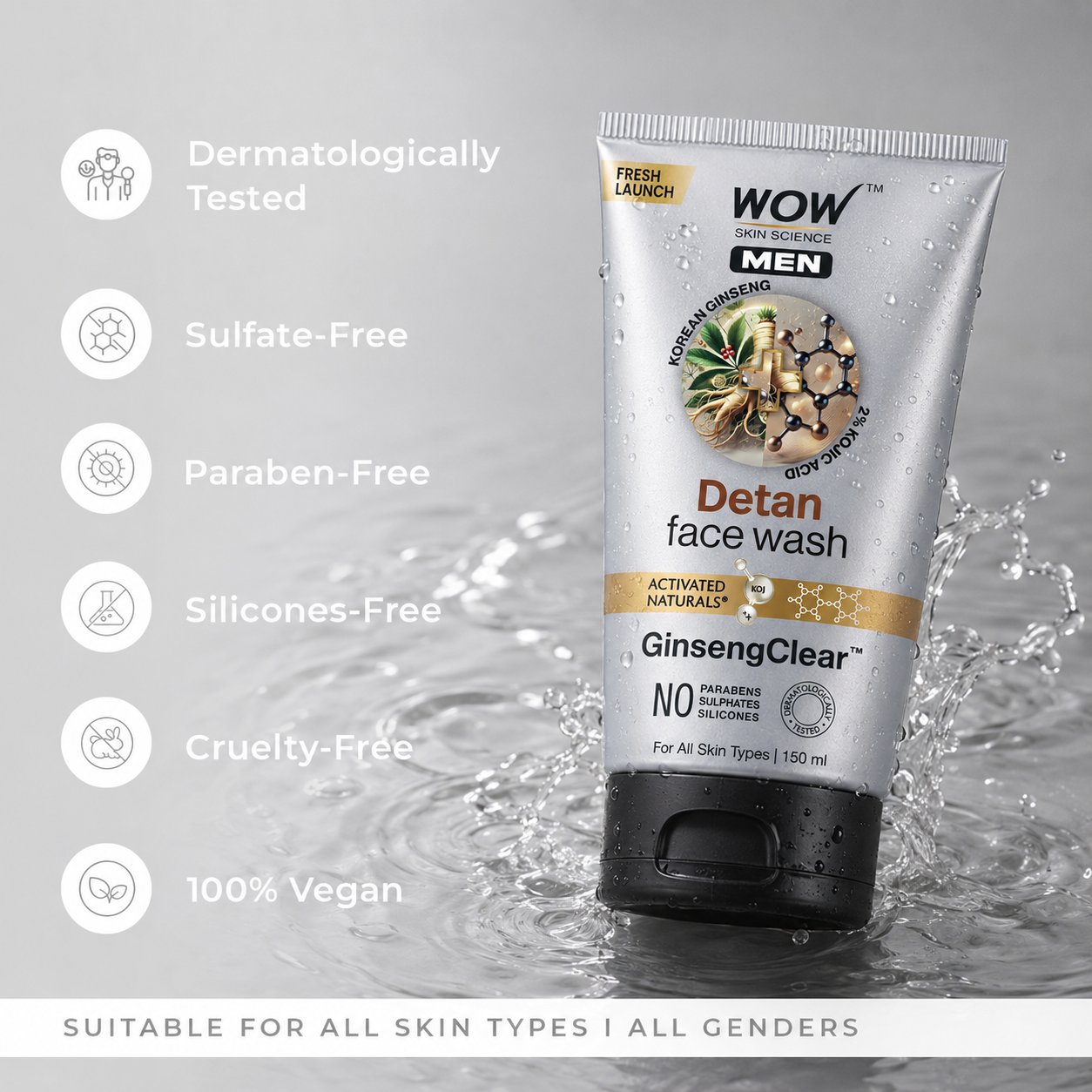 Men's Korean Ginseng & Kojic Acid Detan Face Wash Gel Brightening