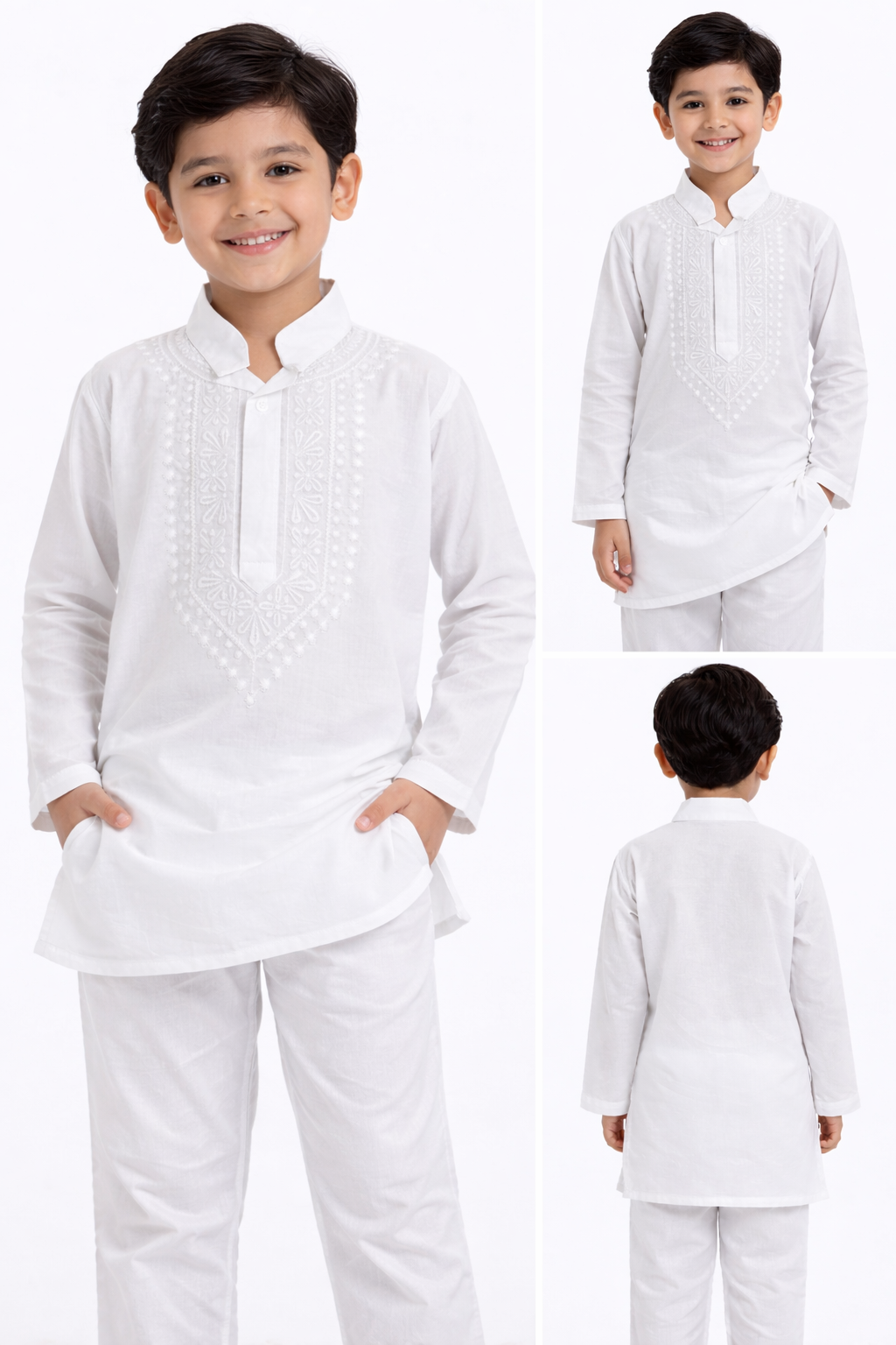 White embroidery kurta payjama set for boys
