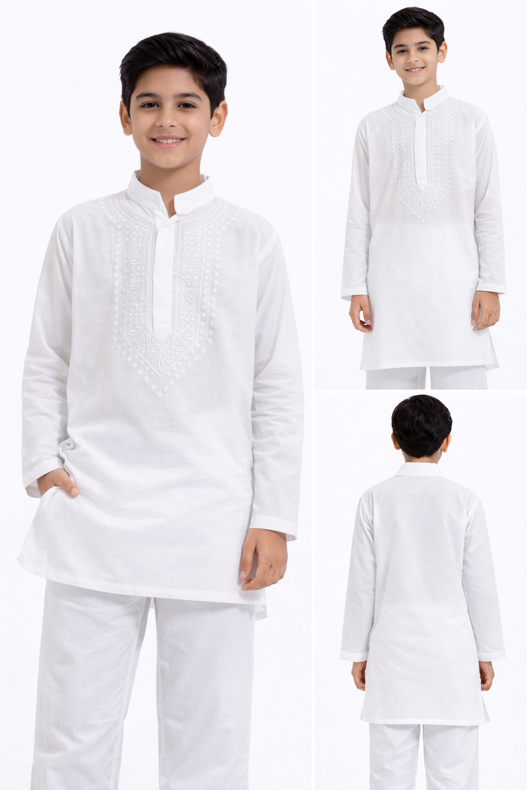 White embroidery kurta payjama set for boys