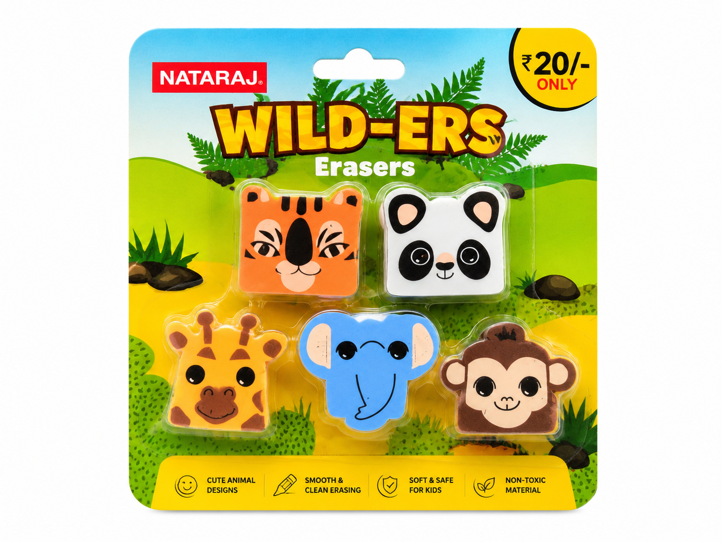 Cute Animal Shape Eraser Set for Kids – Jungle Theme Pencil Erasers (Pack of 5)
