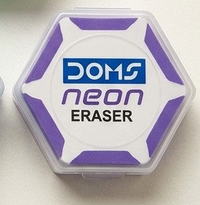 DOMS Neon Hexagonal Eraser – Vibrant & Precision Erasing pack of 1 pcs