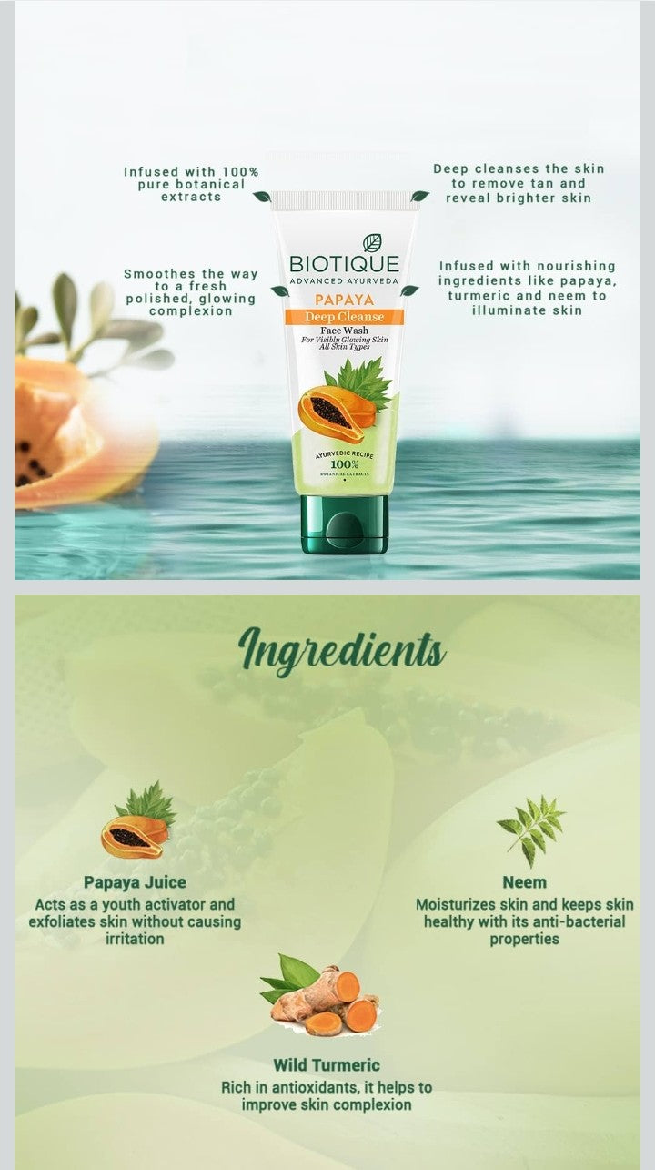 Biotique Papaya Deep Cleanse Face Wash 100ml